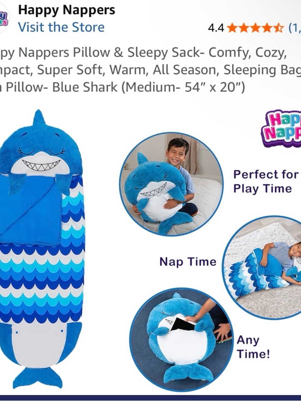 Blue Shark Sleep Sack & Plush Pillow - Kids Nap Sack